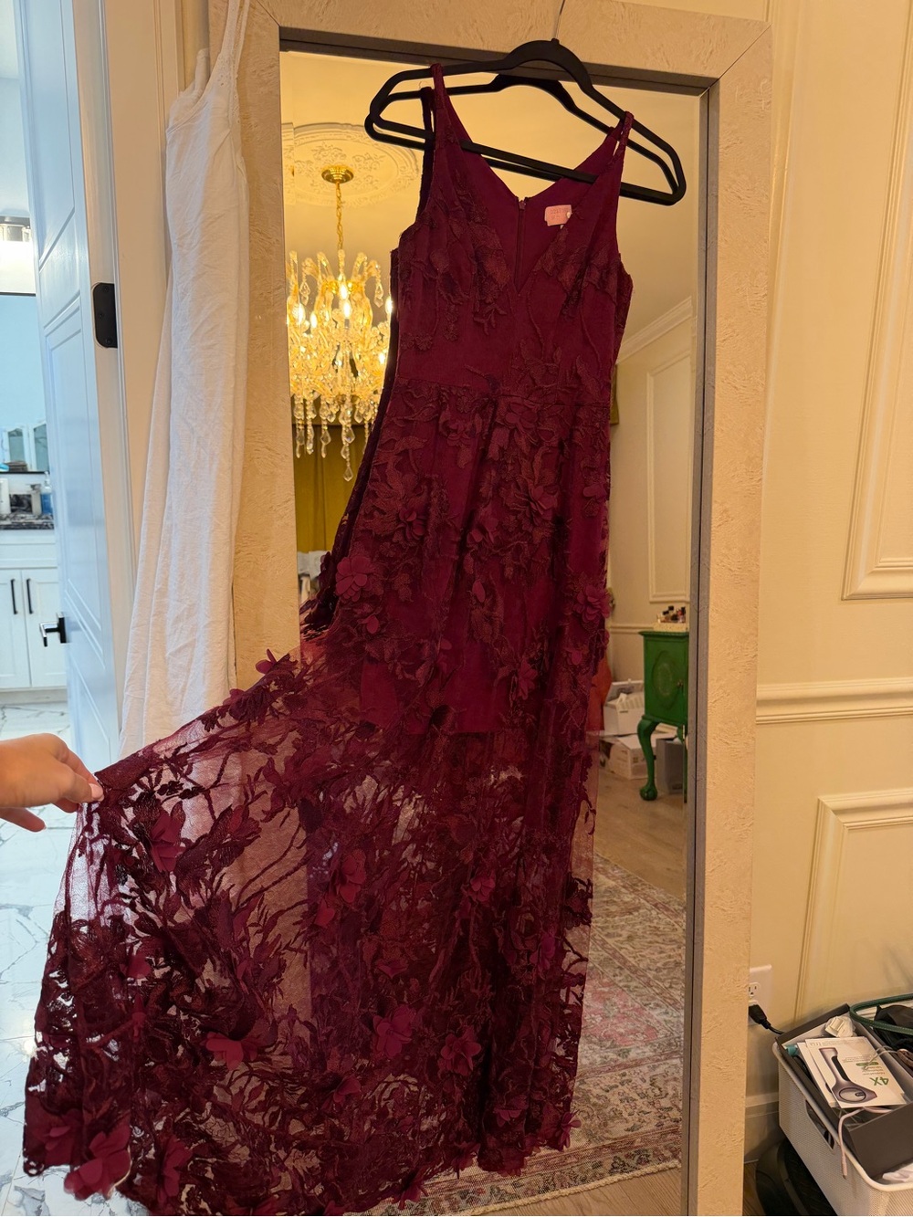 Dress the Population Burgundy Floral Appliqué Maxi Dress - Picture 7 of 11